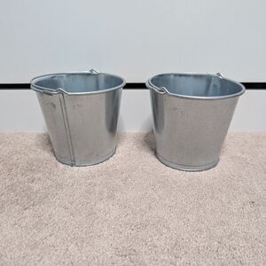 Set of Two Silver Metal Buckets